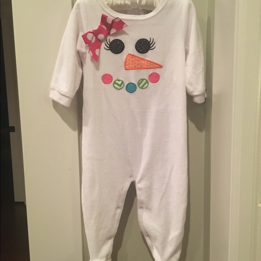 White Velour Snowgirl Footed One Piece Outfit